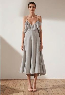 Sabbia ruffle midi dress in charcoal for rent on The Volte - image 4