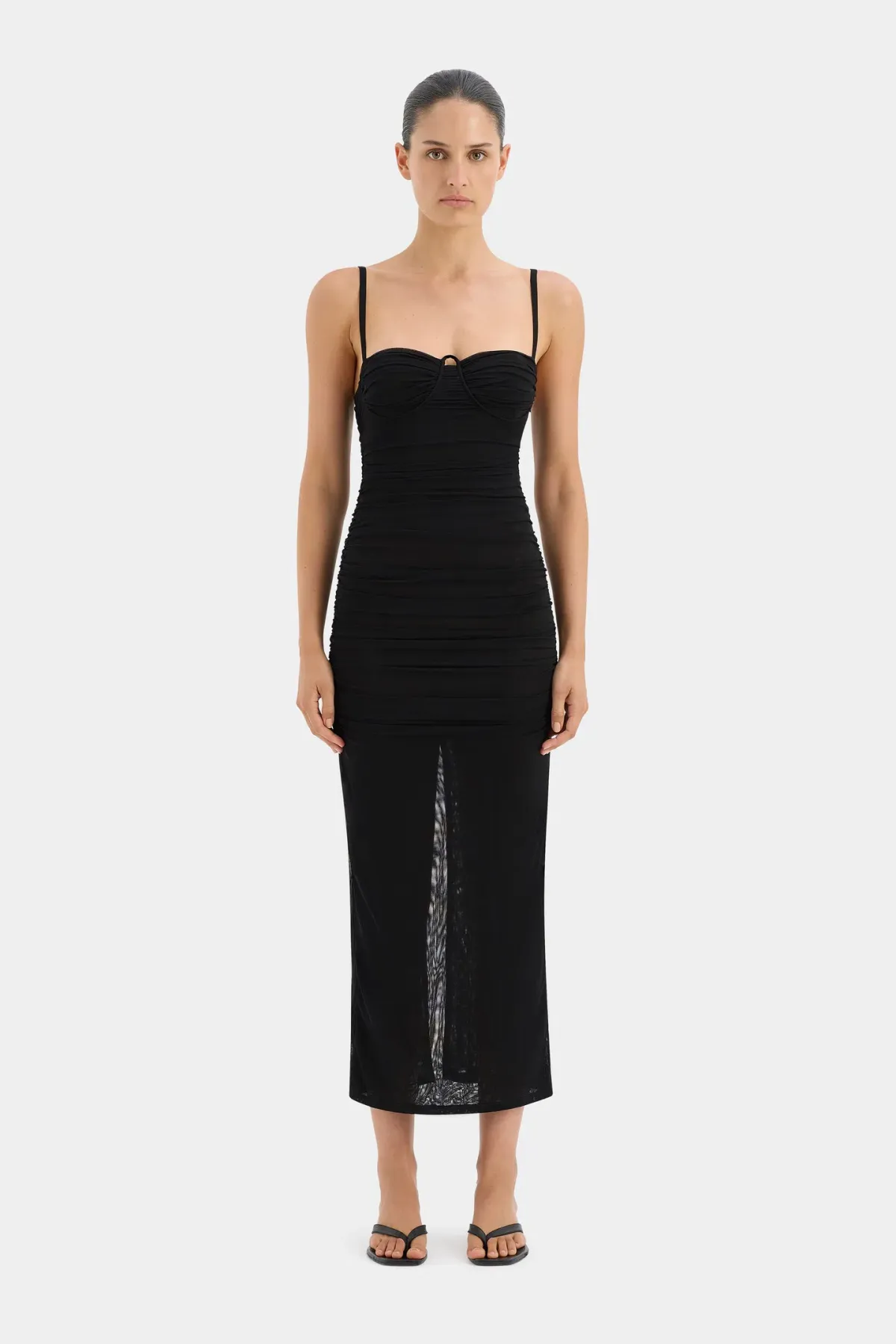 Sir the Label Jacques Gathered Midi Dress Black  Size 1/Au 8 for rent on The Volte - main image