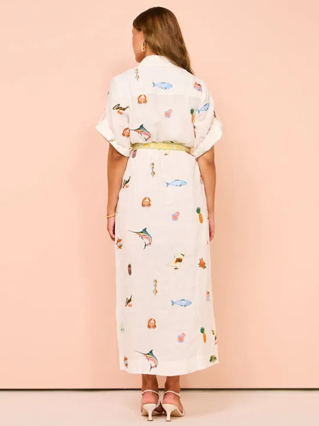 Alemais Blue Marlin Embroidered Dress In Cream Size 12 for rent on The Volte - main image