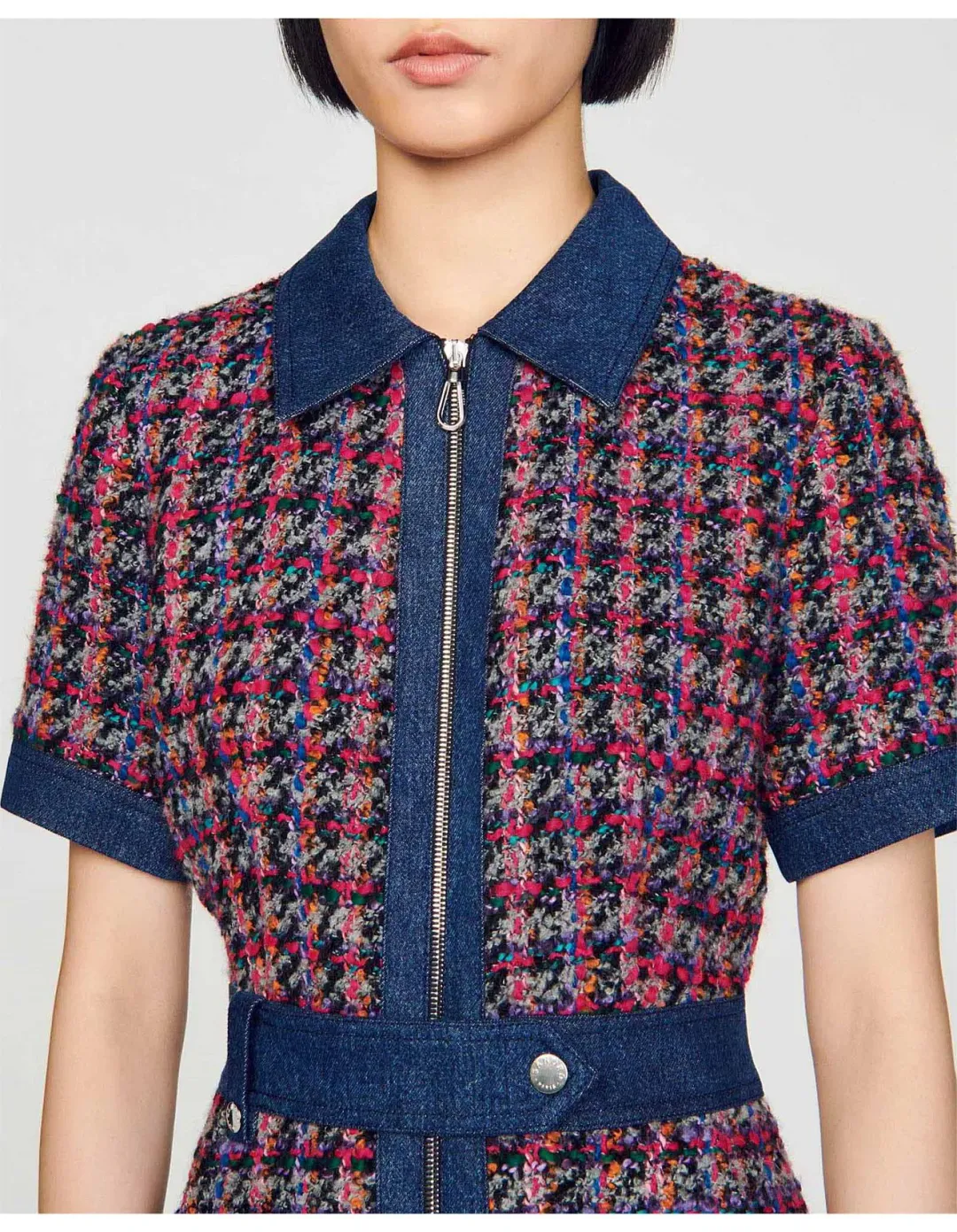 Sandro Denim Tweed Mini Dress Multi Size 12 AU for rent on The Volte - main image