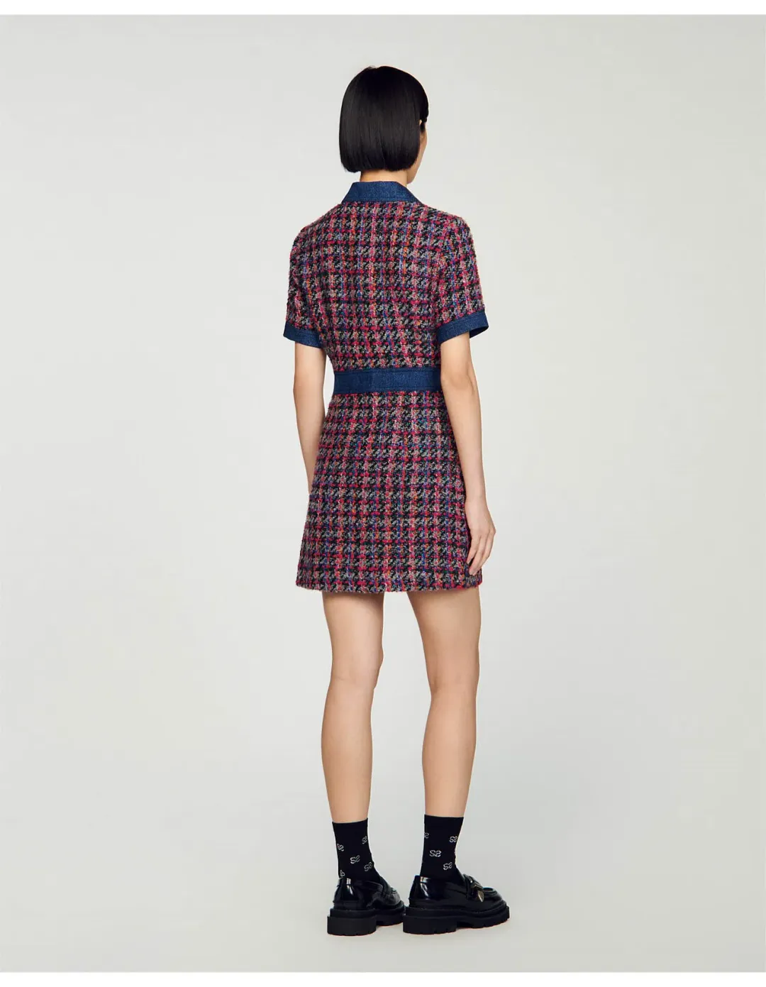 Sandro Denim Tweed Mini Dress Multi Size 12 AU for rent on The Volte - main image