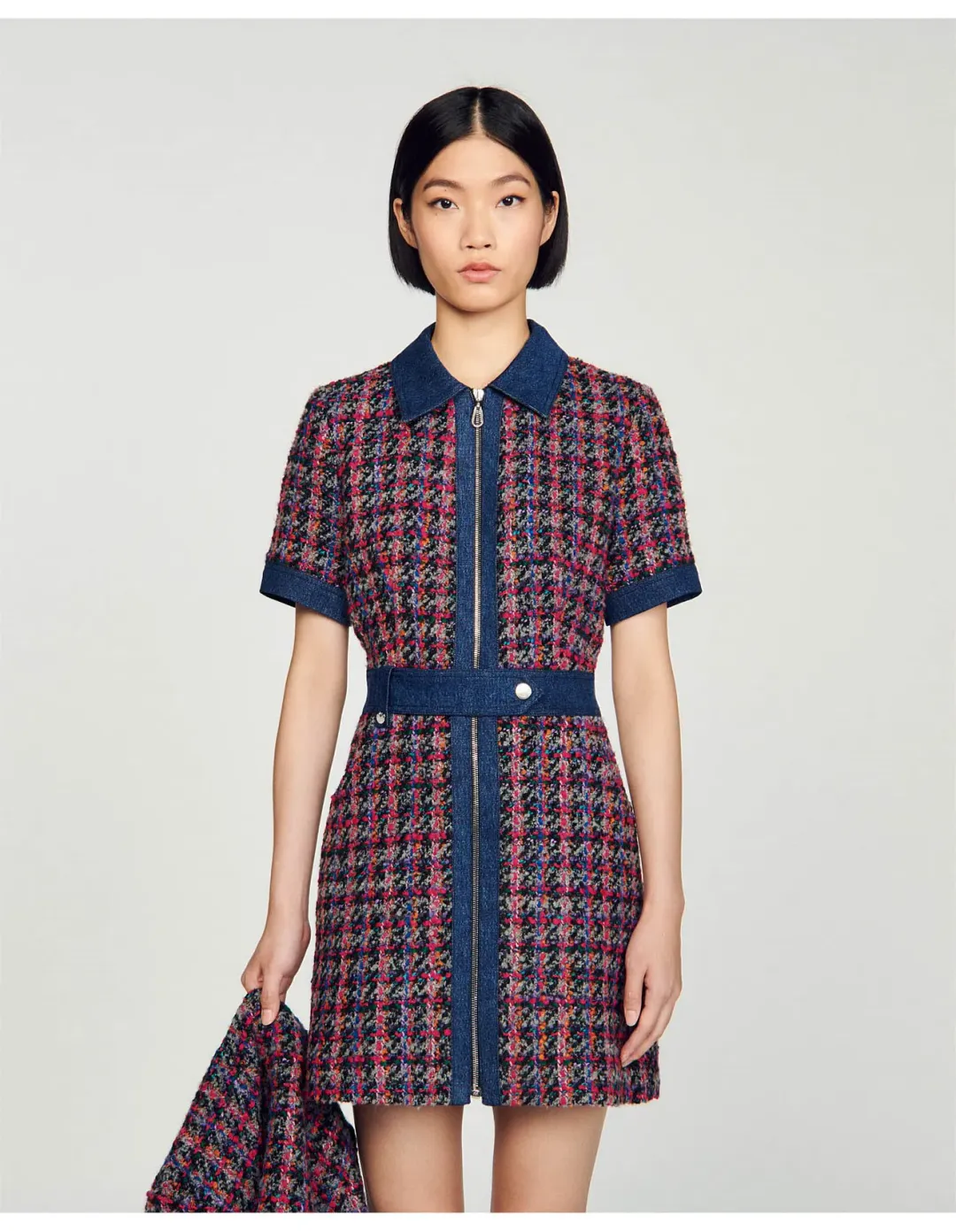 Sandro Denim Tweed Mini Dress Multi Size 12 AU for rent on The Volte - main image