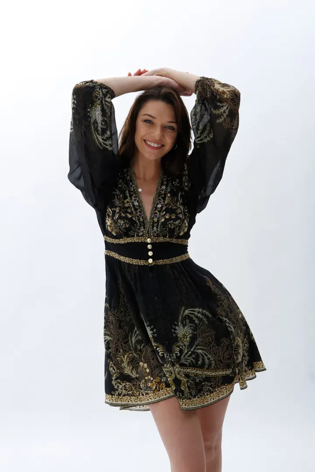 Camilla The Night Is Noir Curved Waistband Short Dress in Black Size S / AU 10 for rent on The Volte - main image