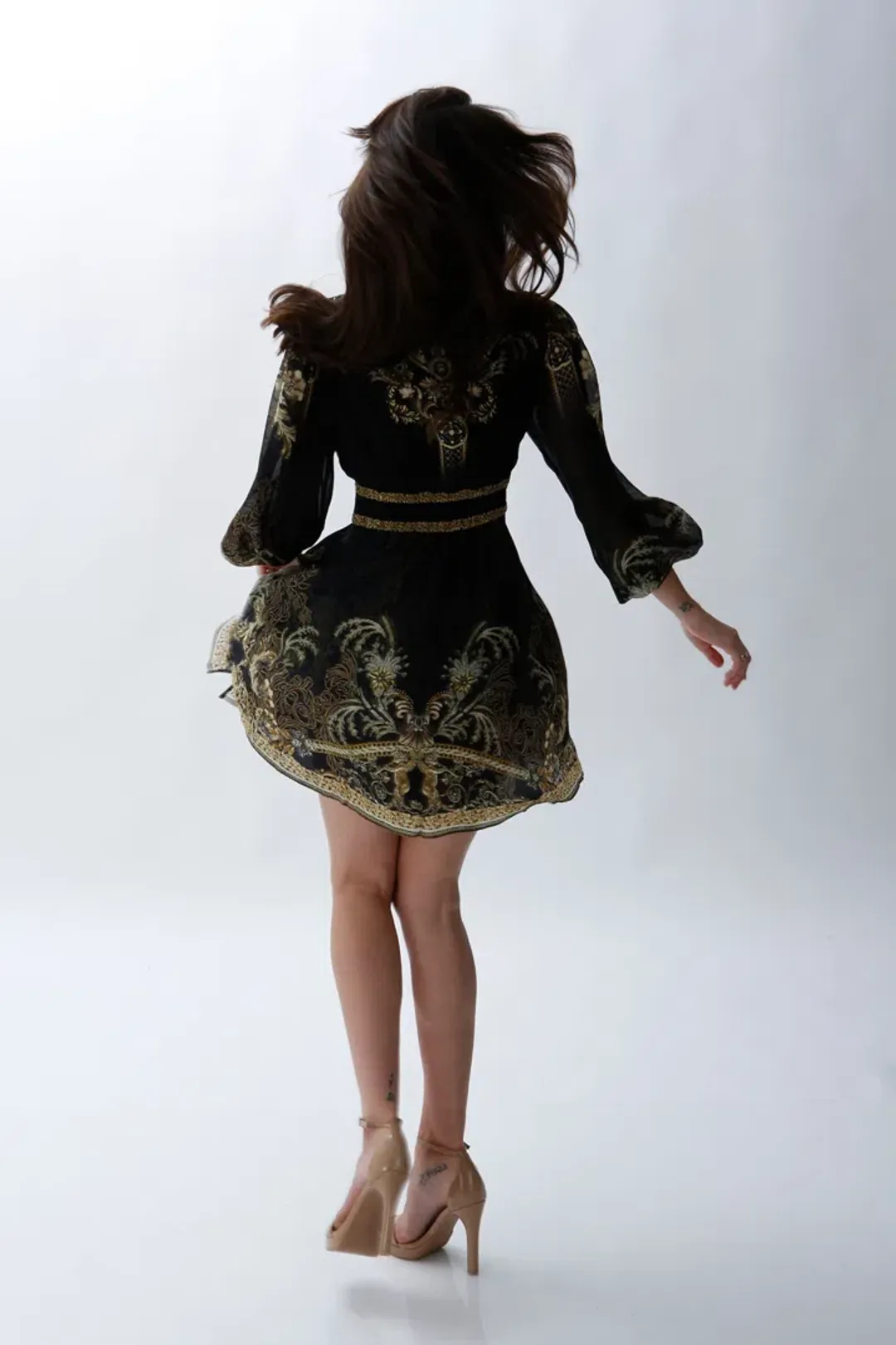 Camilla The Night Is Noir Curved Waistband Short Dress in Black Size S / AU 10 for rent on The Volte - main image