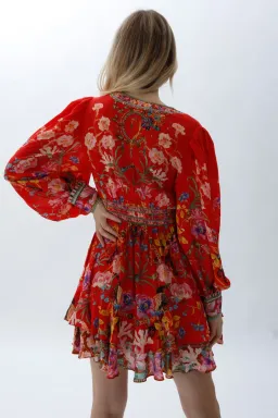 Camilla Button Front Frill Short Dress in Ruffle Some Feathers Print Size 10 for rent on The Volte - image 3