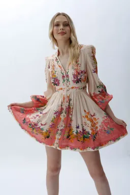 Zimmermann Tropicana Plunge Mini Dress in Cream Floral Size 0 / 8 AU for rent on The Volte - image 2