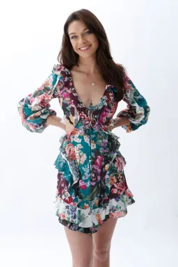 Zimmermann Allia Cut Out Mini Dress Spliced Floral Size 0 / AU 8 for rent on The Volte - image 2