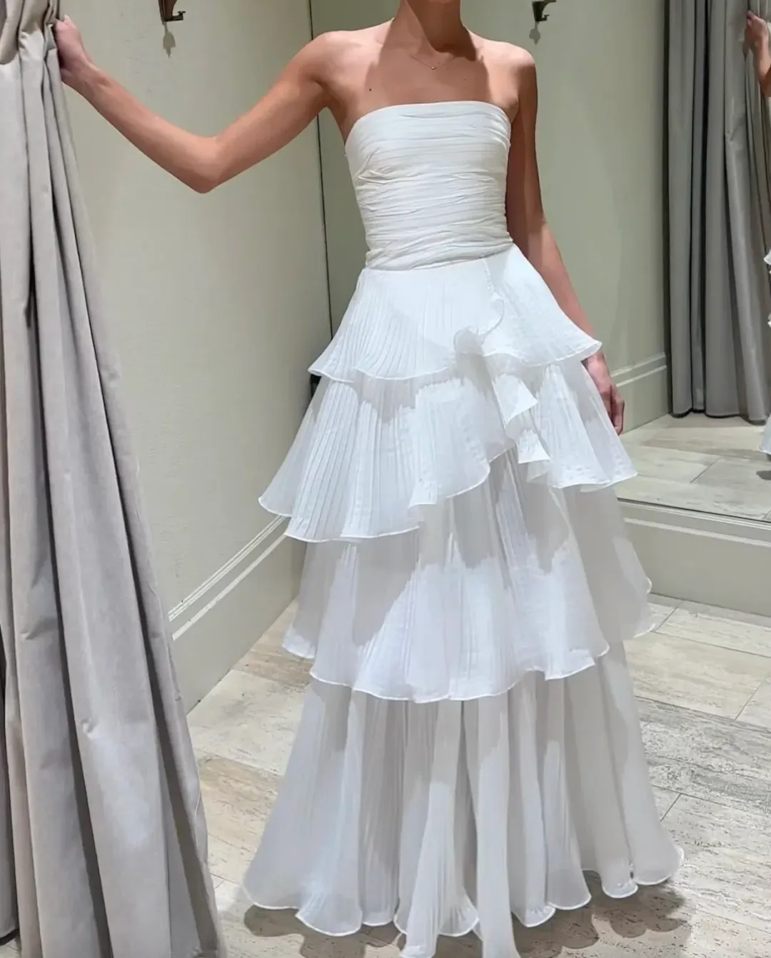 Aje Sunbeam Ruched Bustier and Cosmos Tiered Maxi Skirt Set Ivory Size 8 for rent on The Volte - main image