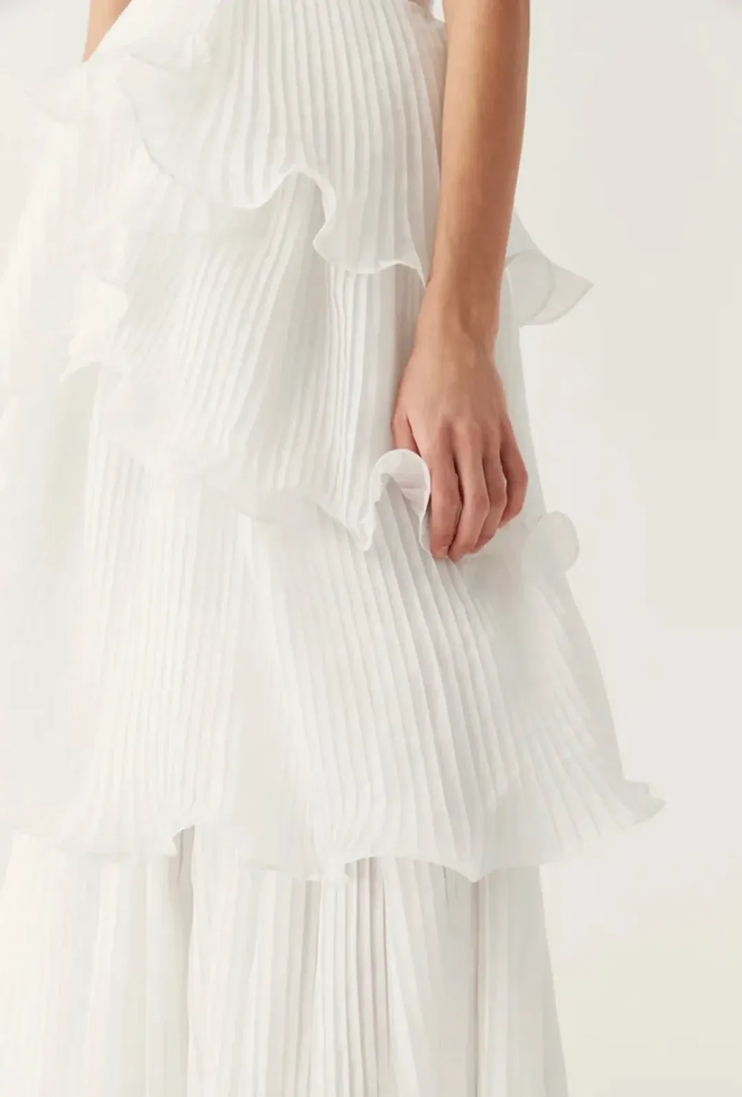 Aje Sunbeam Ruched Bustier and Cosmos Tiered Maxi Skirt Set Ivory Size 8 for rent on The Volte - main image