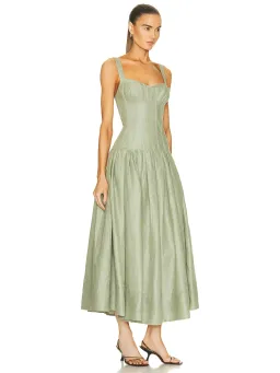 Nicholas Makenna Pleated Linen Midi Dress Green Size AU 10 for rent on The Volte - image 2