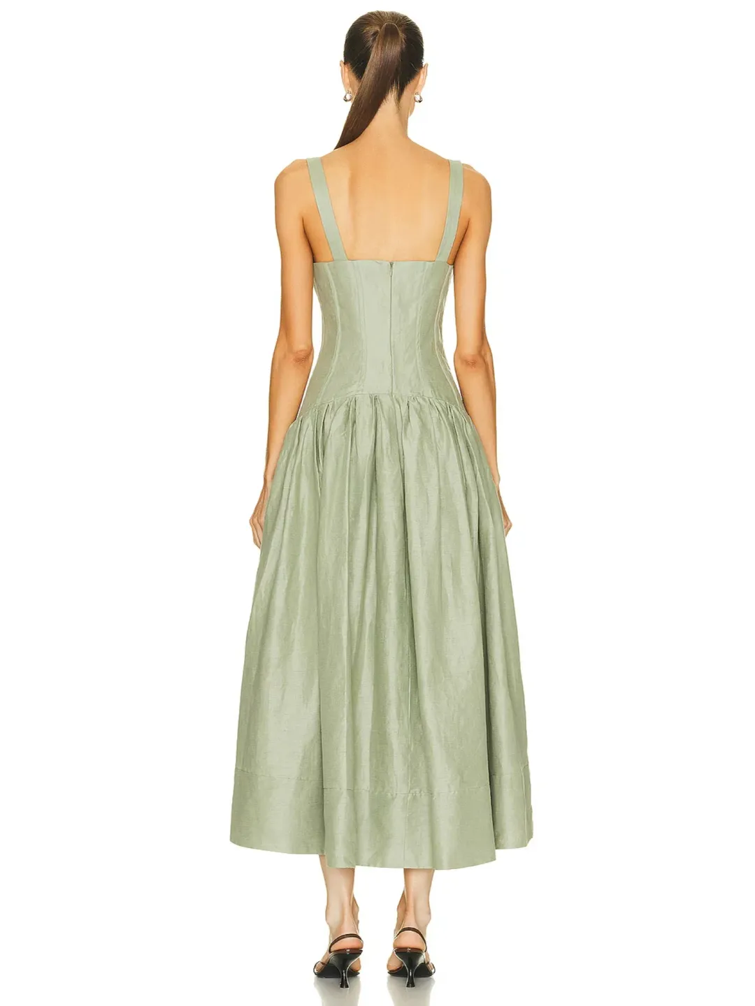 Nicholas Makenna Pleated Linen Midi Dress Green Size AU 10 for rent on The Volte - main image