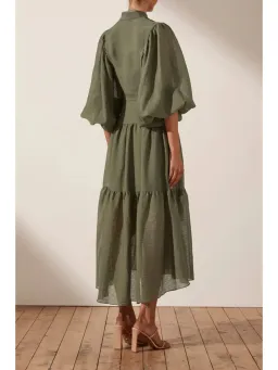 Shona Joy Charlotte High Neck Midi Dress Khaki Size AU 16 for rent on The Volte - image 4