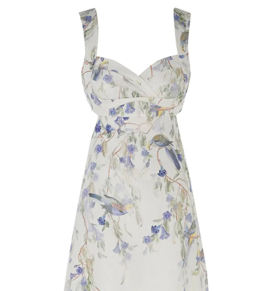Zimmermann Natura Midi Dress in Blue Birds Size 0P / AU 6 for rent on The Volte - main image