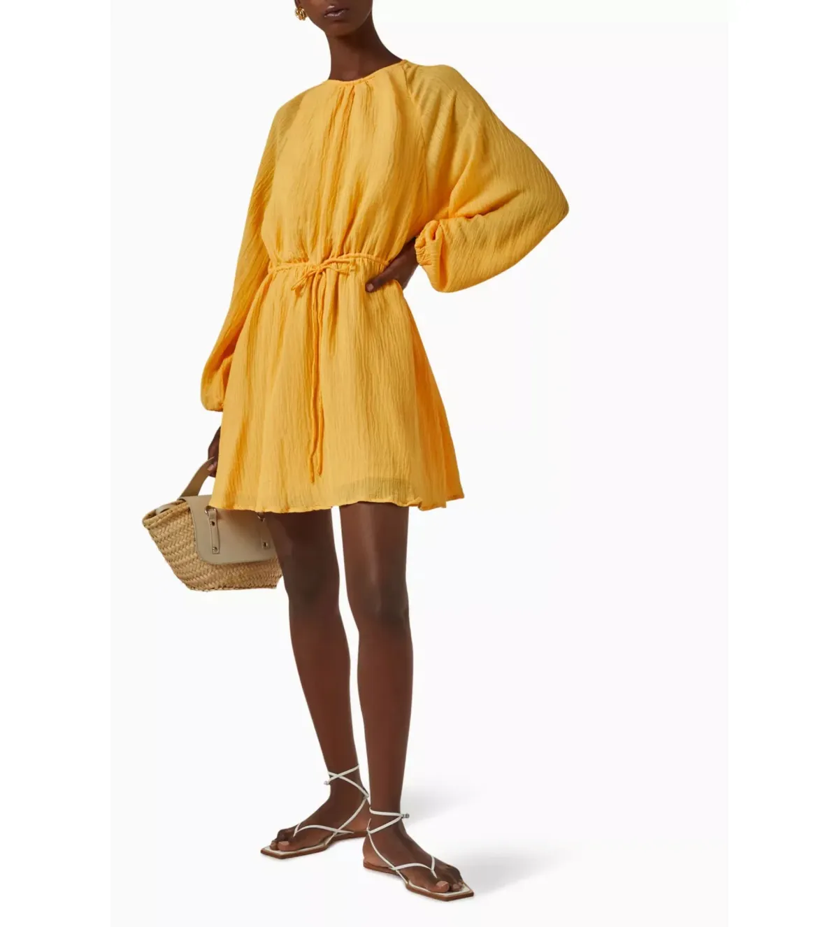 Faithfull the Brand Constance Mini Dress in Saffron Size 6  for rent on The Volte - main image