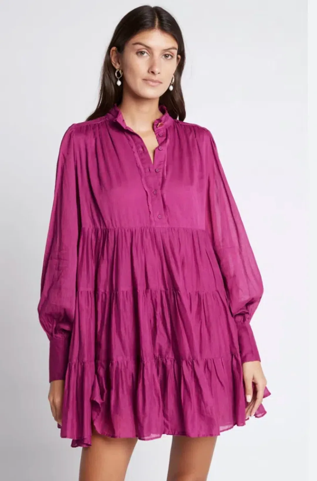 Aje Romance Smock Mini Dress Fuschia Size AU 8 for rent on The Volte - main image