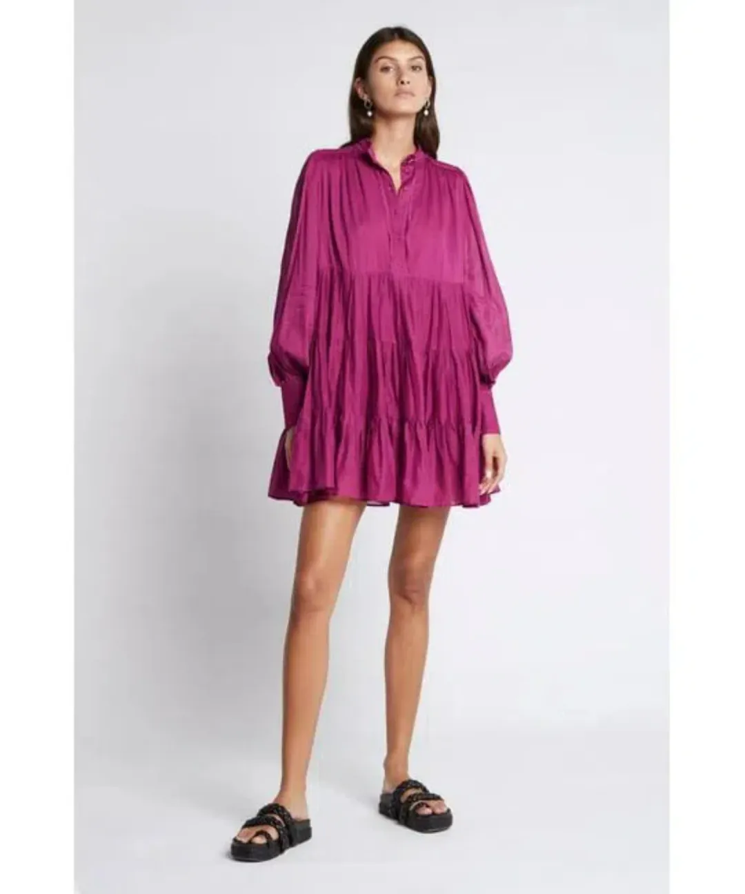 Aje Romance Smock Mini Dress Fuschia Size AU 8 for rent on The Volte - main image
