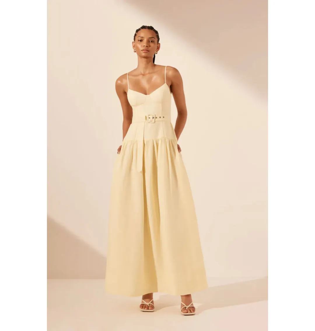 Shona Joy Limon Panelled Bustier Maxi Dress in Lemonade Size AU 12 for rent on The Volte - main image
