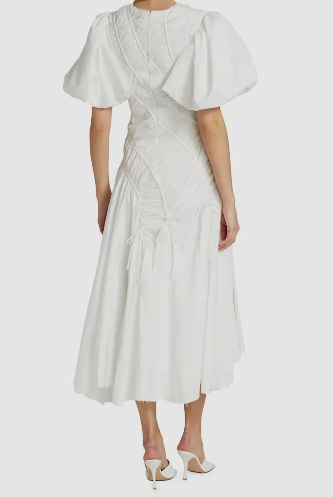 Aje Siren Drawstring Midi Dress Ivory Size 6 for rent on The Volte - main image