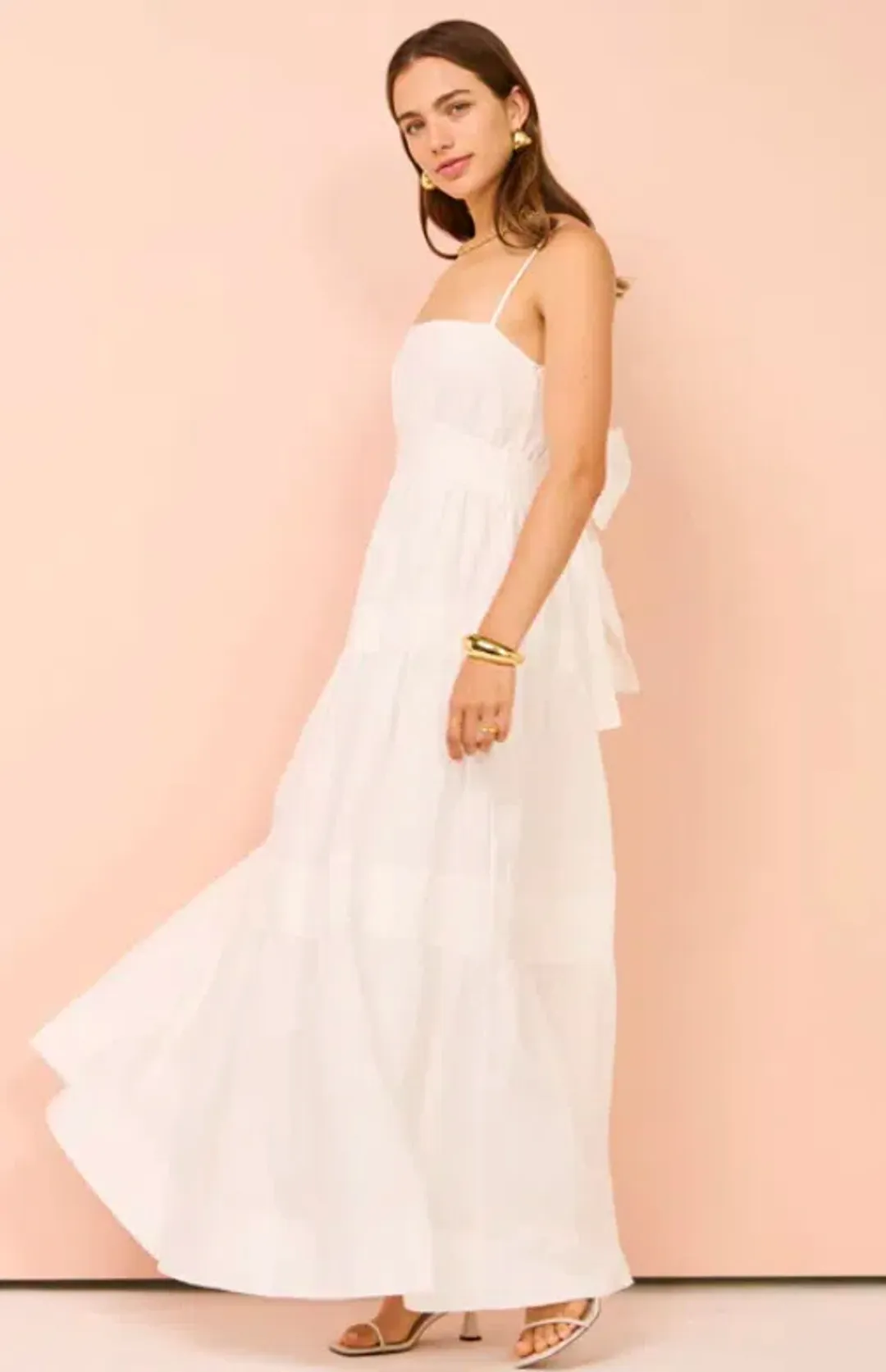 By Nicola Monet Tiered Maxi Dress In White Size 10 for rent on The Volte - main image