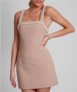 Odd Muse The Ultimate Muse Pearl Trim Mini Dress in Camel Size 6 for rent on The Volte - image 2