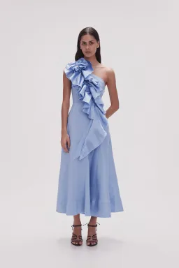 Aje Adelia Ruffle Midi Dress Light Sky Blue Size 8 for rent on The Volte - image 1