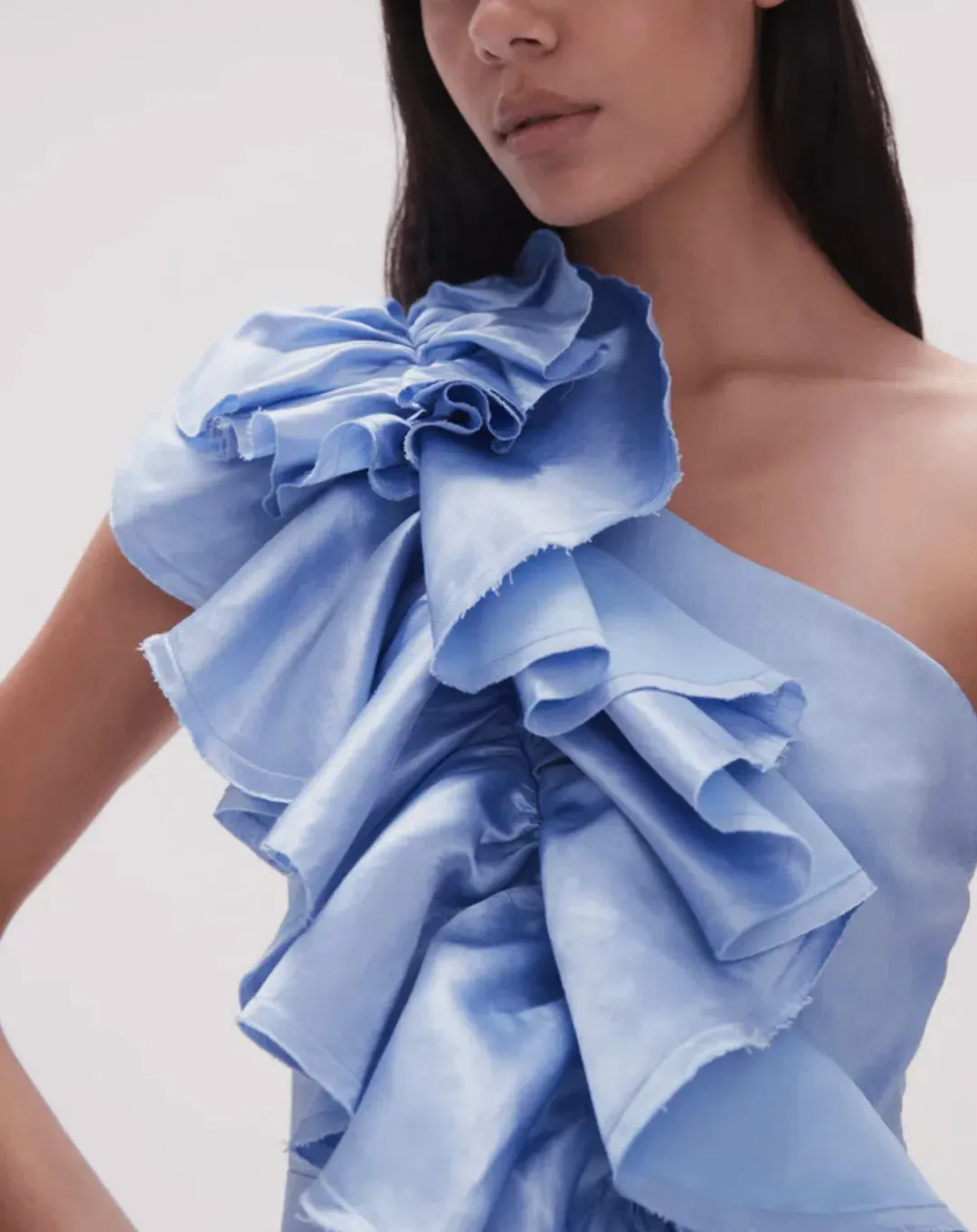 Aje Adelia Ruffle Midi Dress Light Sky Blue Size 8 for rent on The Volte - main image