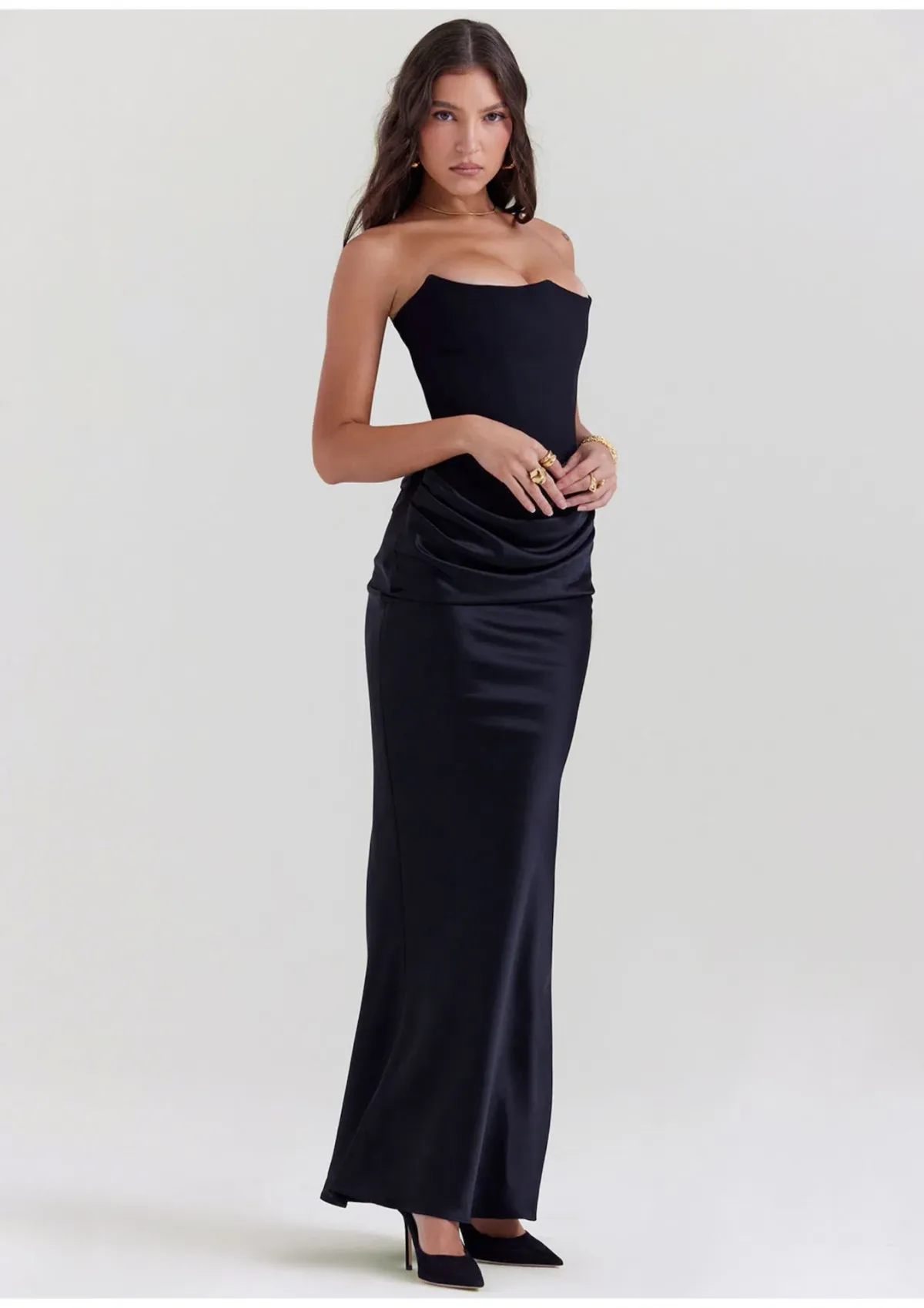 House of CB Persephone Strapless Corset Dress Black Size 12 for rent on The Volte - main image