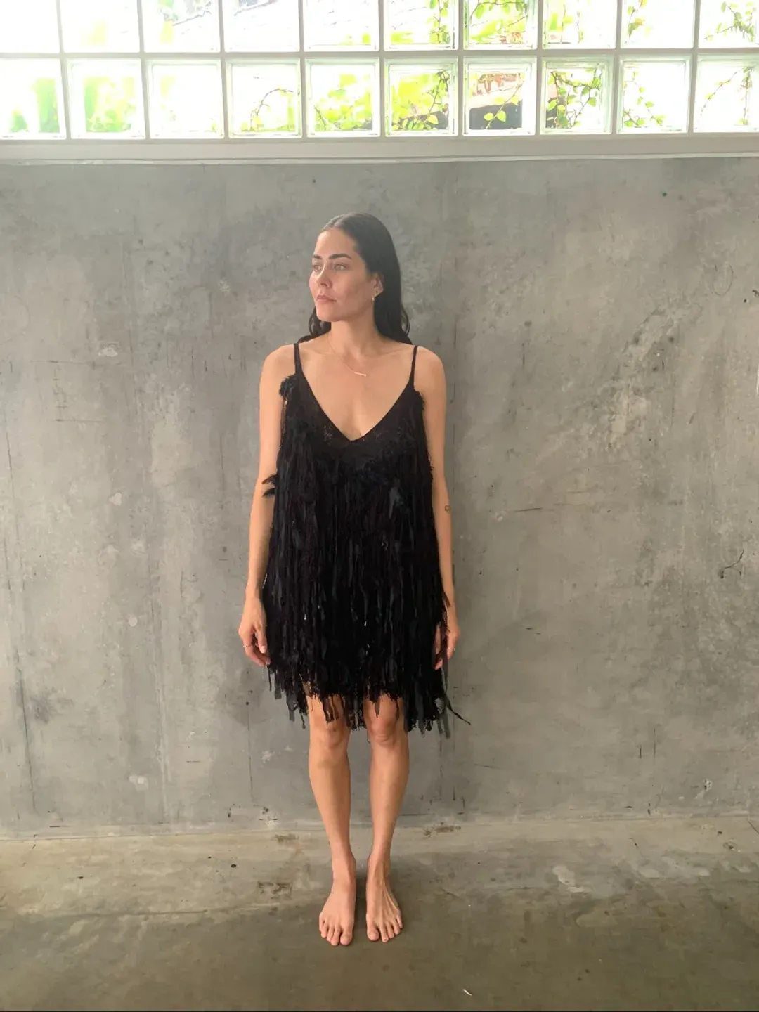 Camilla Black Mini Evening Dress with Feathers One Size for rent on The Volte - main image