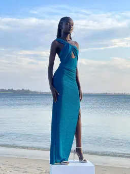 Sonya Moda Acquavena Capri Shimmer Dress Blue Size 10 for rent on The Volte - image 4