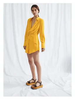 Acler Alma Silk Shirt Dress Yellow Size 8 for rent on The Volte - image 1