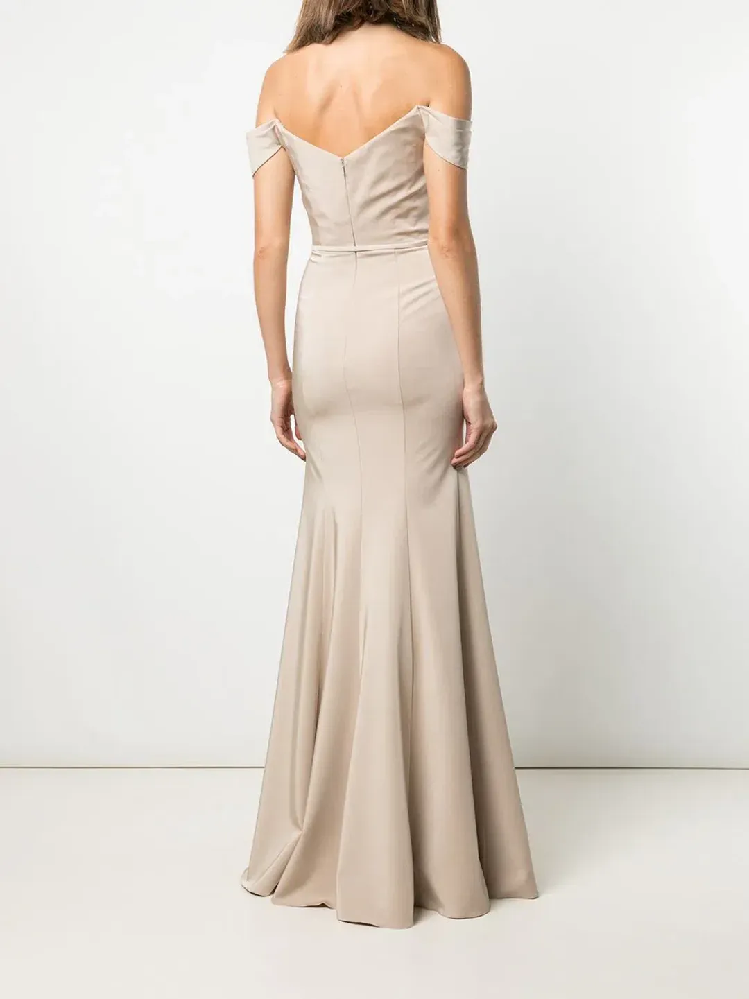 Marchesa Notte Rimini Off Shoulder Dress in Champagne Colour Size US 10 / AU 14 for rent on The Volte - main image