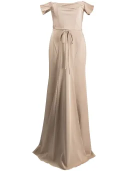 Marchesa Notte Rimini Off Shoulder Dress in Champagne Colour Size US 10 / AU 14 for rent on The Volte - image 5