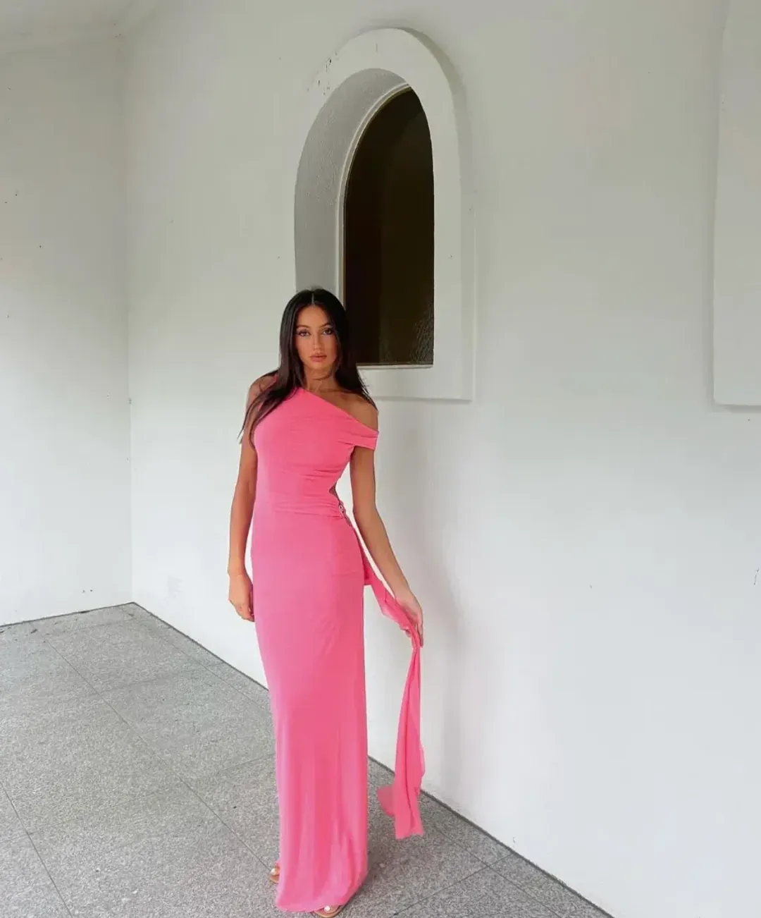 Bec & Bridge Kailani Asym Dress Grapefruit Pink Size 6 for rent on The Volte - main image
