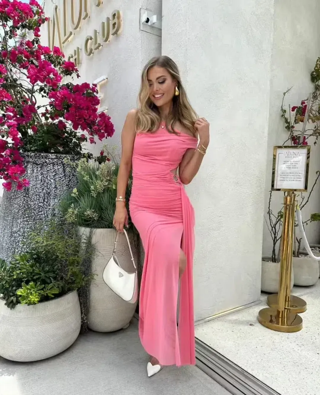 Bec & Bridge Kailani Asym Dress Grapefruit Pink Size 6 for rent on The Volte - main image