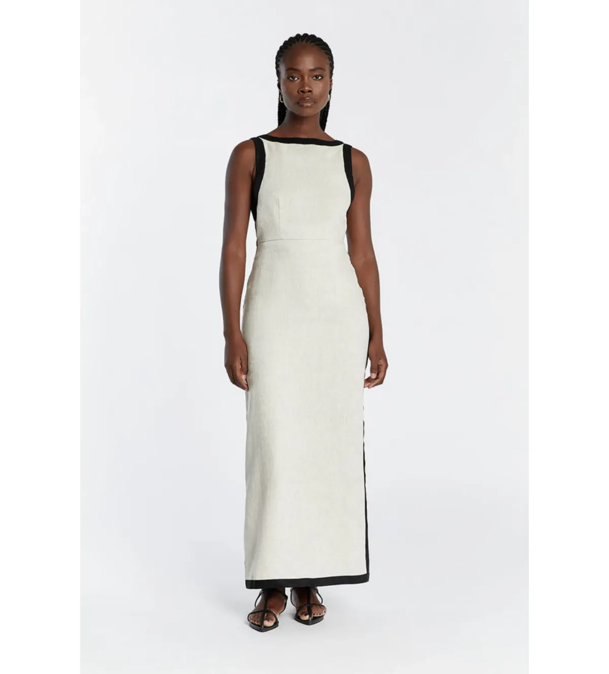 DISSH Zuri Natural Linen Maxi Dress beige/black size 6 for rent on The Volte - main image