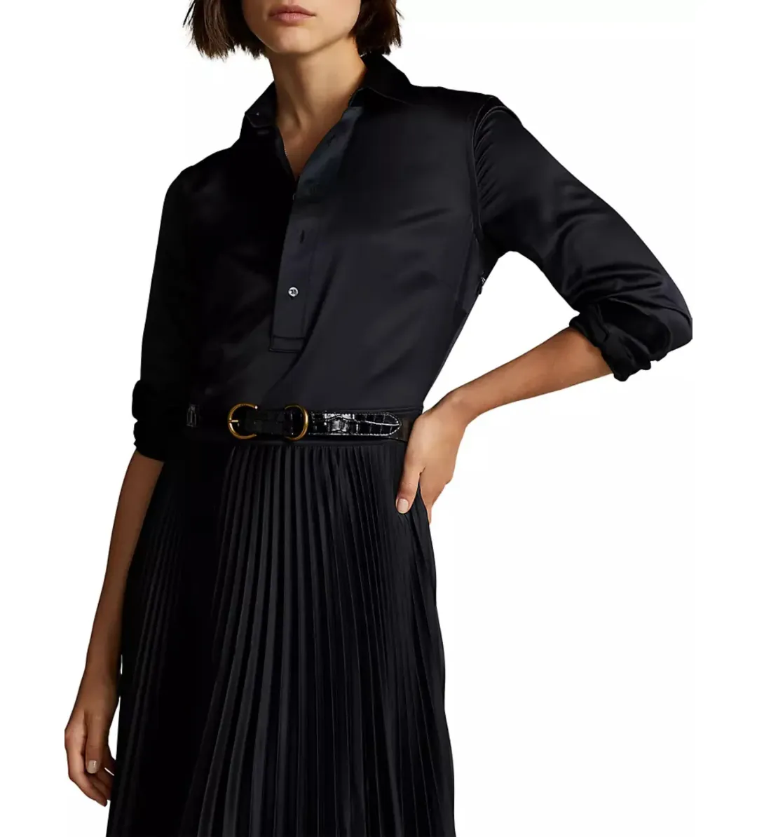 Polo Ralph Lauren Koa Charmeuse Pleated Shirtdress Navy Size S/Au 6  for rent on The Volte - main image