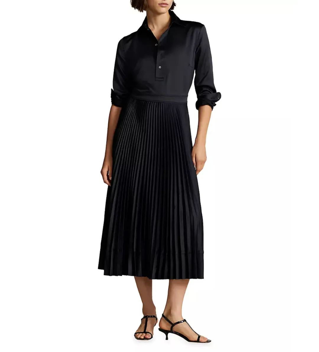 Polo Ralph Lauren Koa Charmeuse Pleated Shirtdress Navy Size S/Au 6  for rent on The Volte - main image