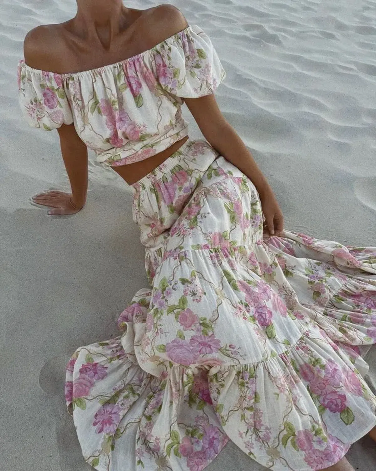 Spell Rose Garden Blouse Size M/10 & Tiered Maxi Skirt Size M/10 Set Rose for rent on The Volte - main image