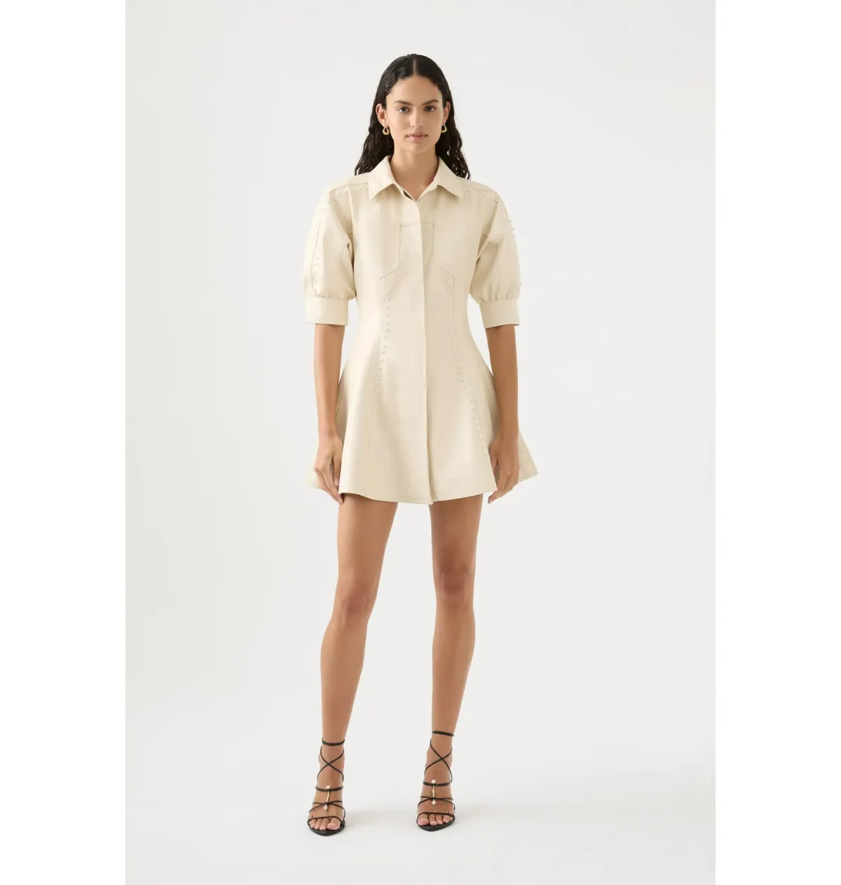 Aje Claire Pearl Mini Dress Sandstone Beige Size AU 4 for rent on The Volte - main image