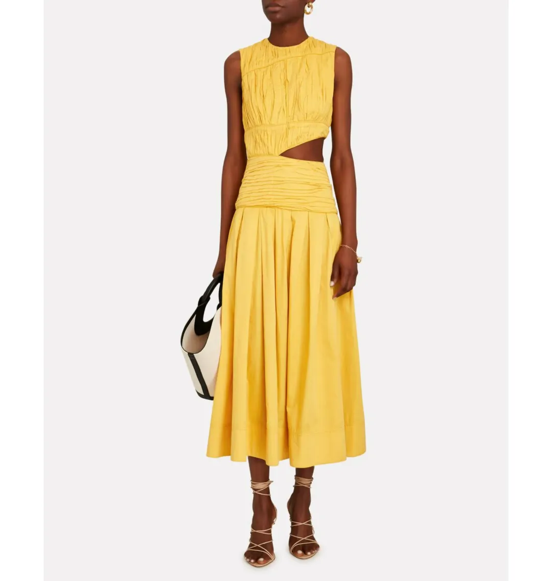 Aje Cascade Midi Dress Yellow Size AU 10 for rent on The Volte - main image