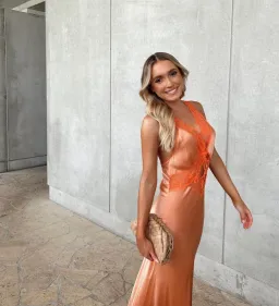 Sir the Label Aries Cut Out Gown in Peach Size AU 8  for rent on The Volte - image 4