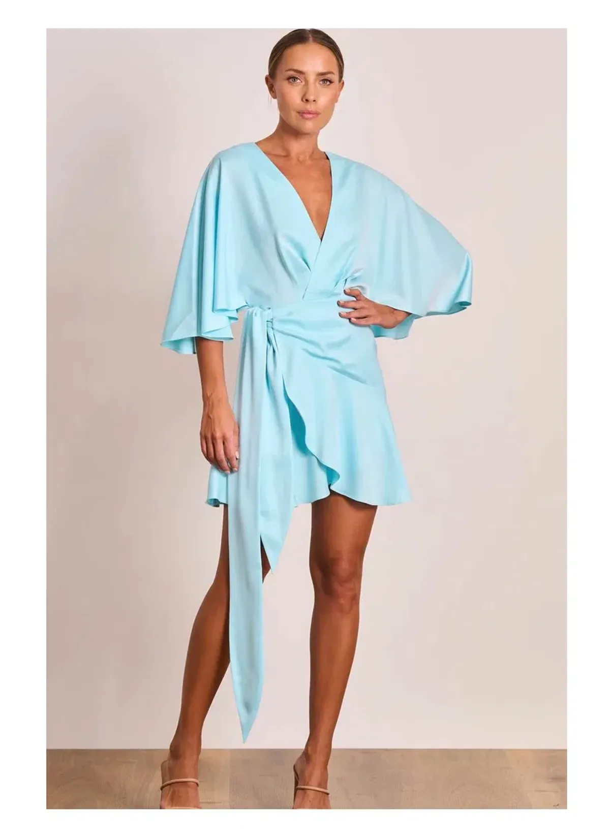 Pasduchas Lucia Wrap Mini Dress Sea Mist Size 12 for rent on The Volte - main image