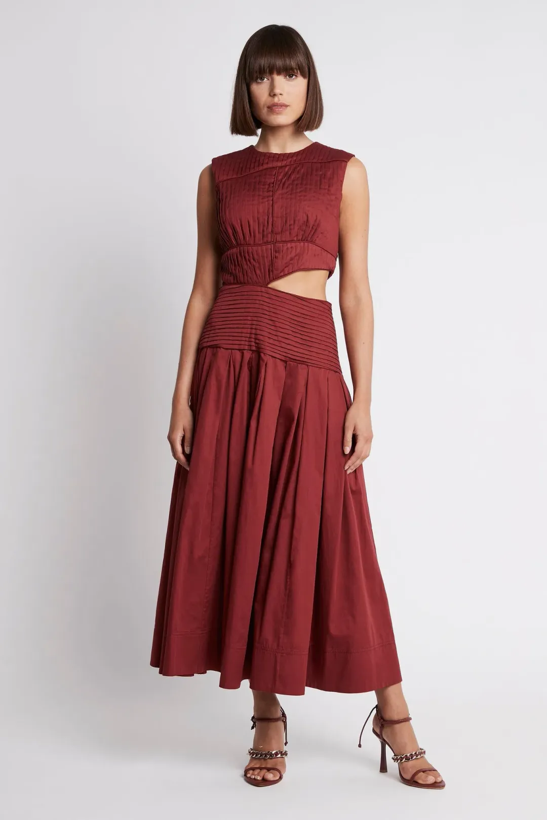 Aje Cascade Cutout Midi Dress in Burgundy Size 6 for rent on The Volte - main image