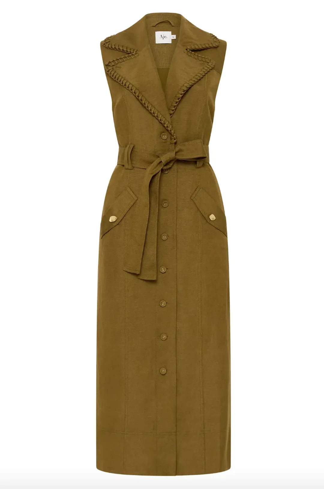 Aje Encompass Utility Midi Dress in Deep Olive Size 8 for rent on The Volte - main image