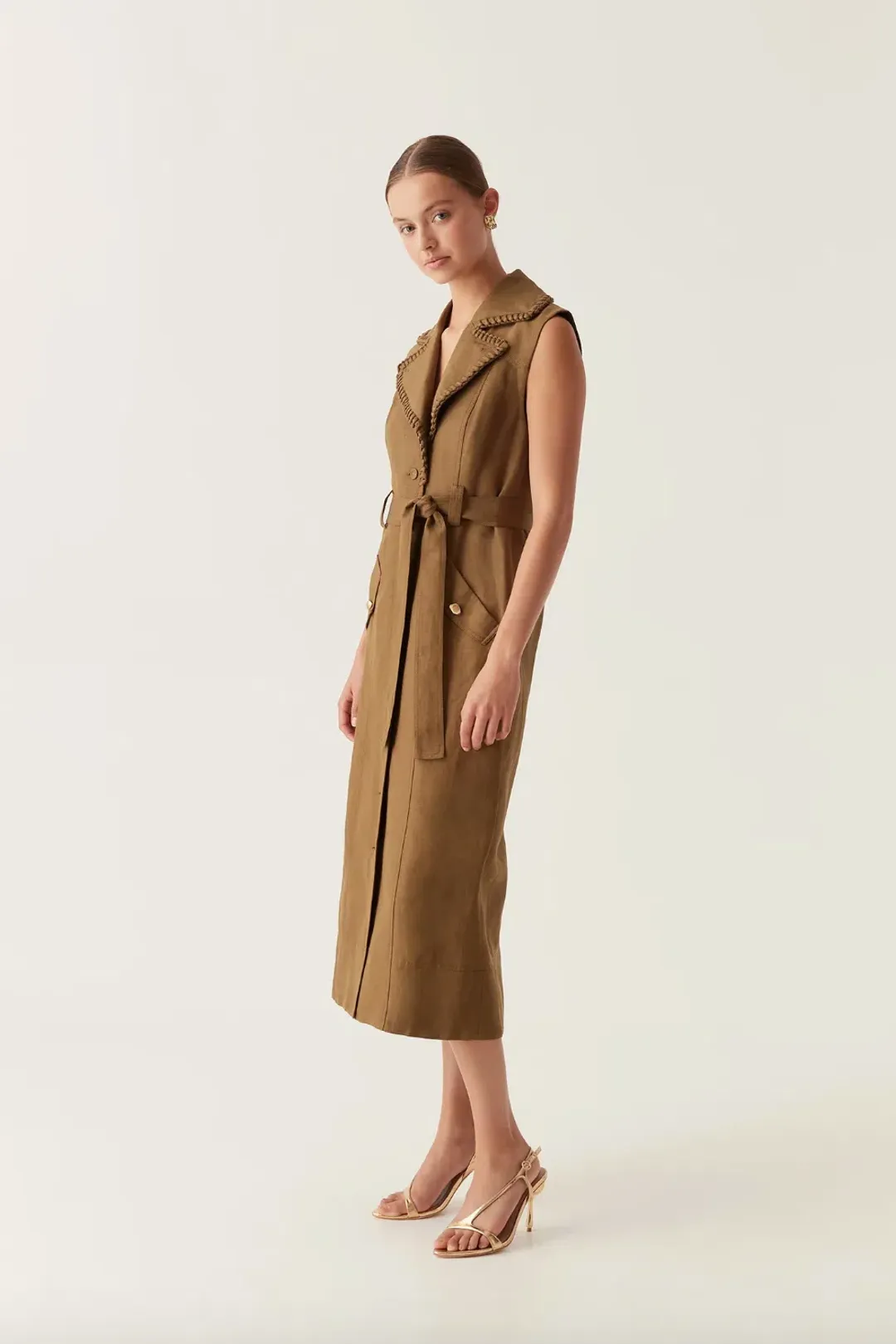 Aje Encompass Utility Midi Dress in Deep Olive Size 8 for rent on The Volte - main image
