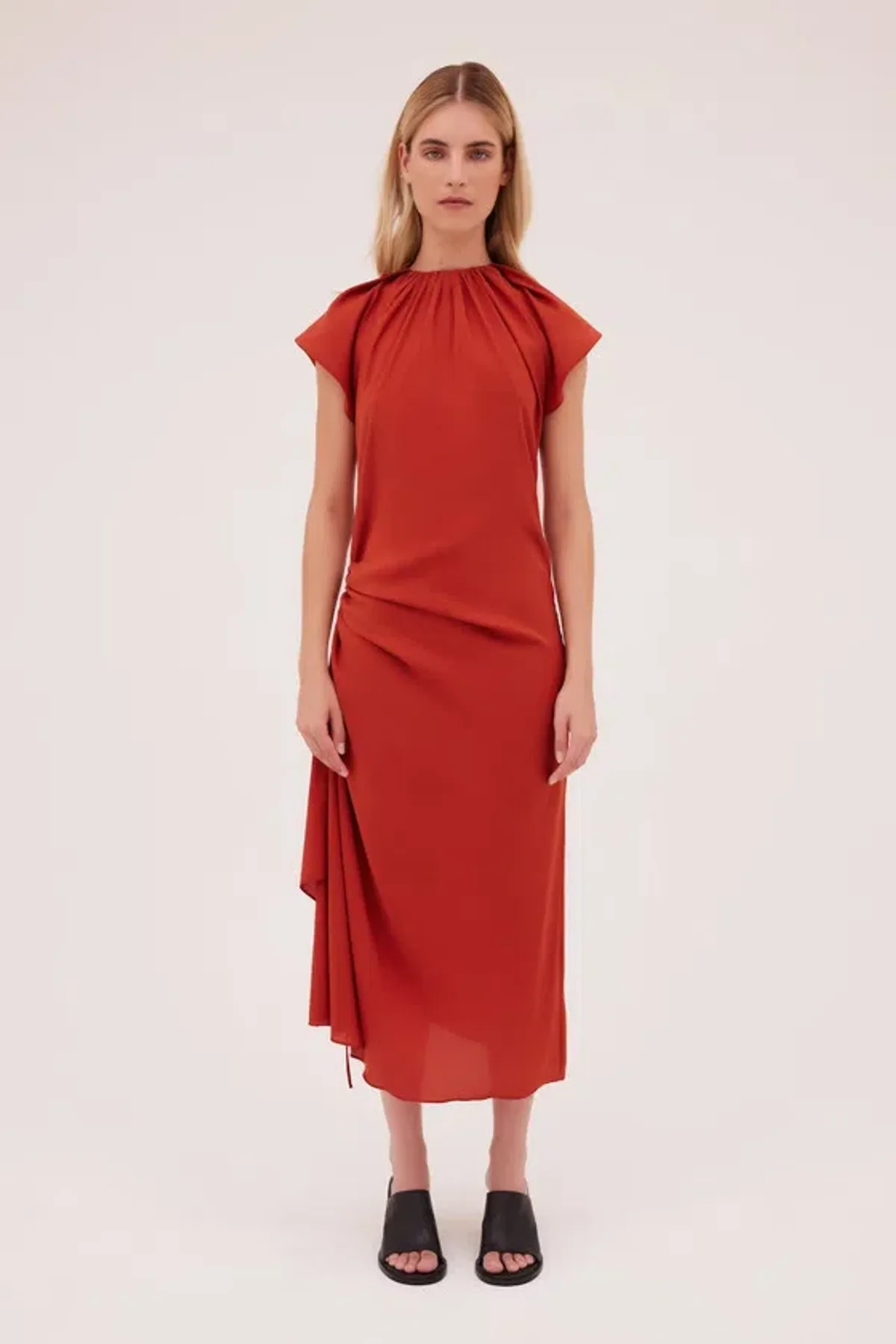 Bianca Spender Rust Satin Cosby Dress Size 10 for rent on The Volte - main image