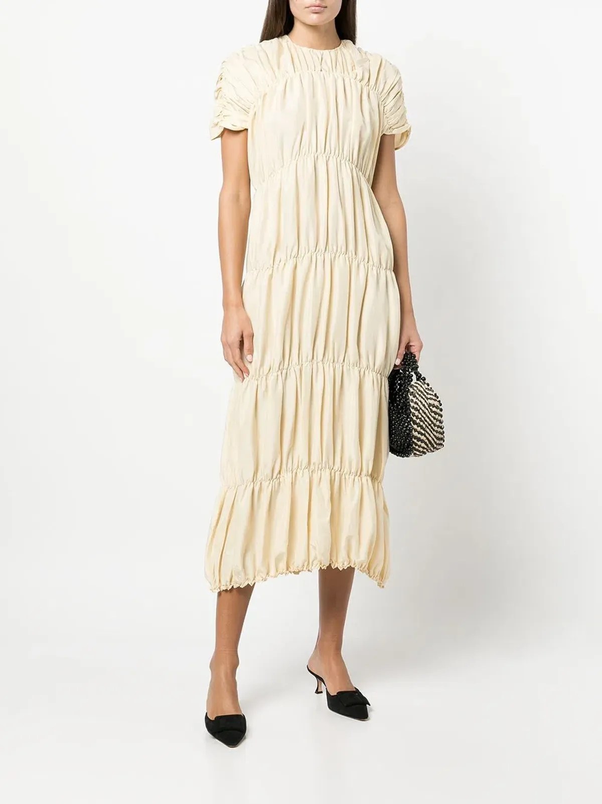 Toteme Ruched Silk Dress Yellow Cream Size 38 / AU 10 for rent on The Volte - main image