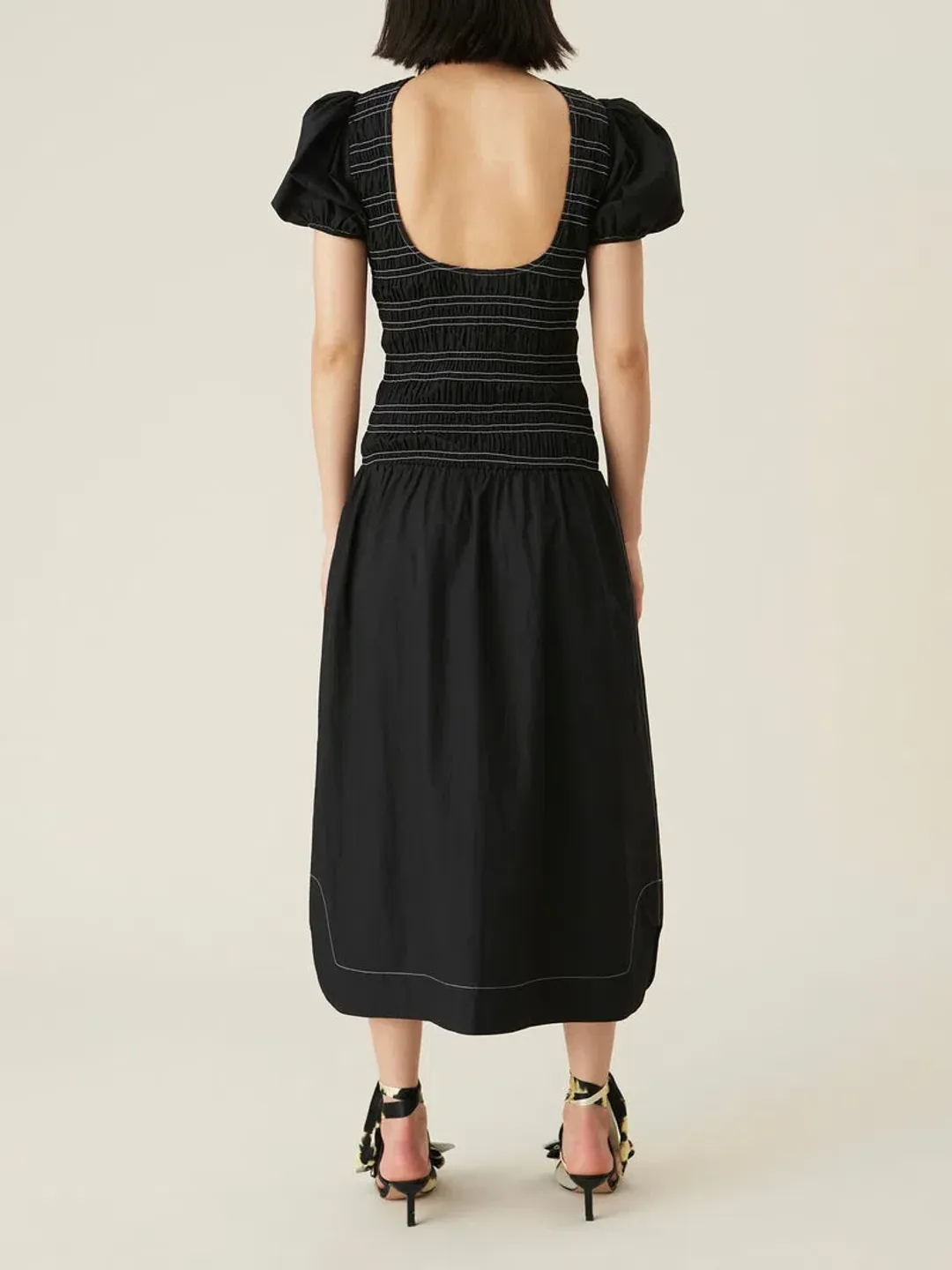 Ganni Poplin Shirred Dress Black Size 38/ AU 10 for rent on The Volte - main image