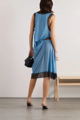 Christopher Esber Cutout Draped Lace-Trimmed Chiffon Dress Blue Size 12 for rent on The Volte - image 2