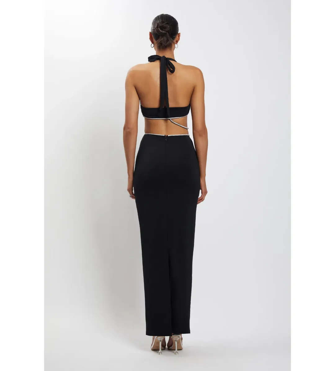 MESHKI Nicha Diamante Cut Out Maxi Dress Black Size 8  for rent on The Volte - main image